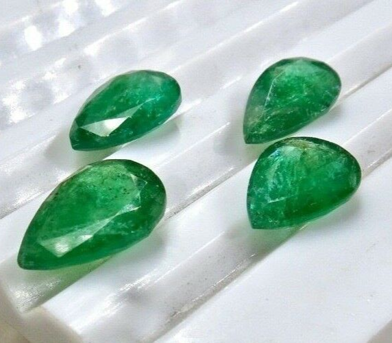 Certified Zambia Natural Emerald Pear Cut 4 Pc 17 Ct Loose Gemstone Ring Pendant