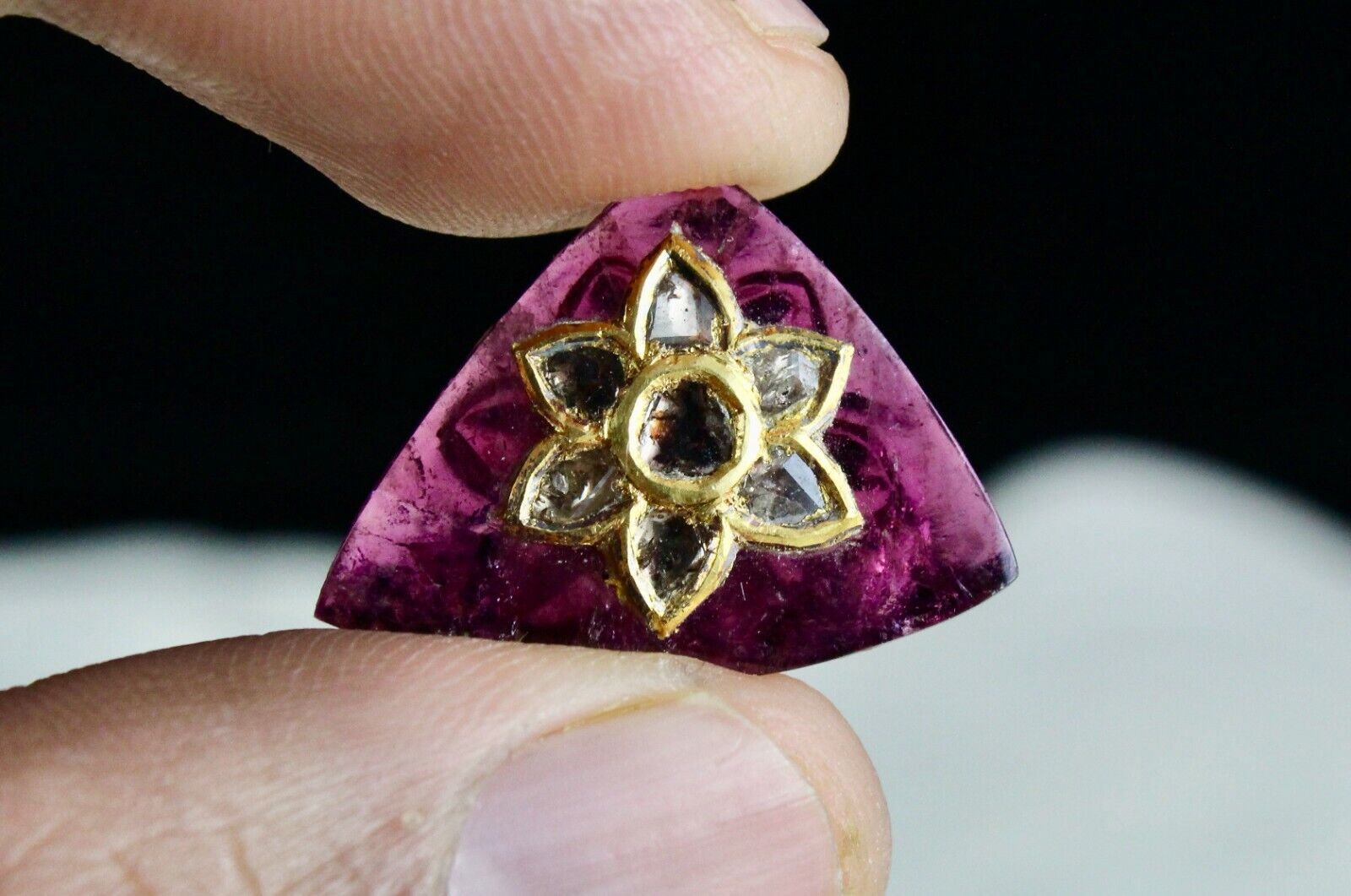 PINK TOURMALINE RUBELLITE DIAMOND 22K GOLD JADAU GEMSTONE PENDANT EARRING DESIGN