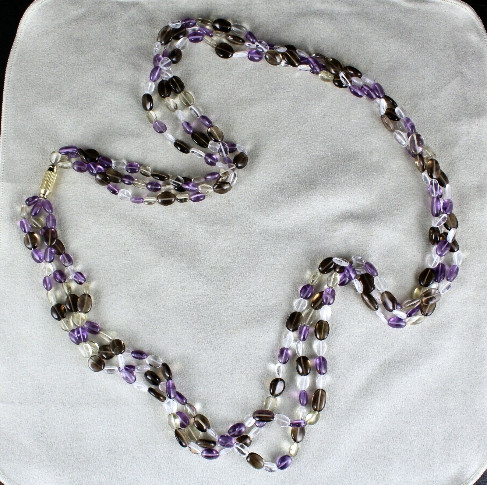 Multi Natural Rock Crystal Smoky Quartz Amethyst 3 L 684 Cts Long Beads Necklace