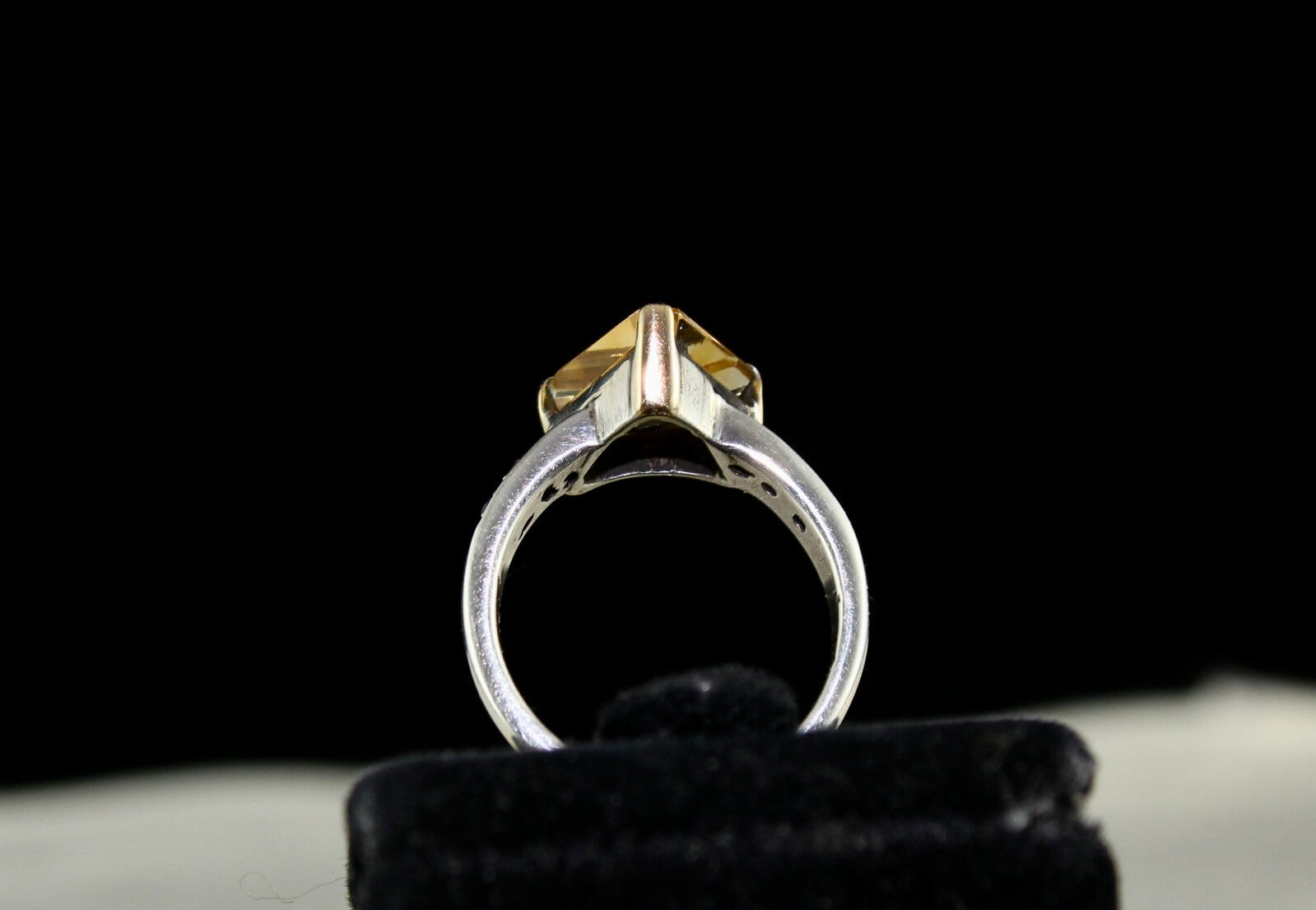 Vintage Natural Yellow Citrine 10ct Oval Natural Diamond 18k Gold Silver Ring