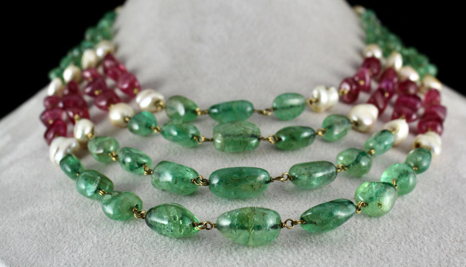 Certified Natural Colombian Emerald 10ct Tourmaline Pearl Gold Necklace
