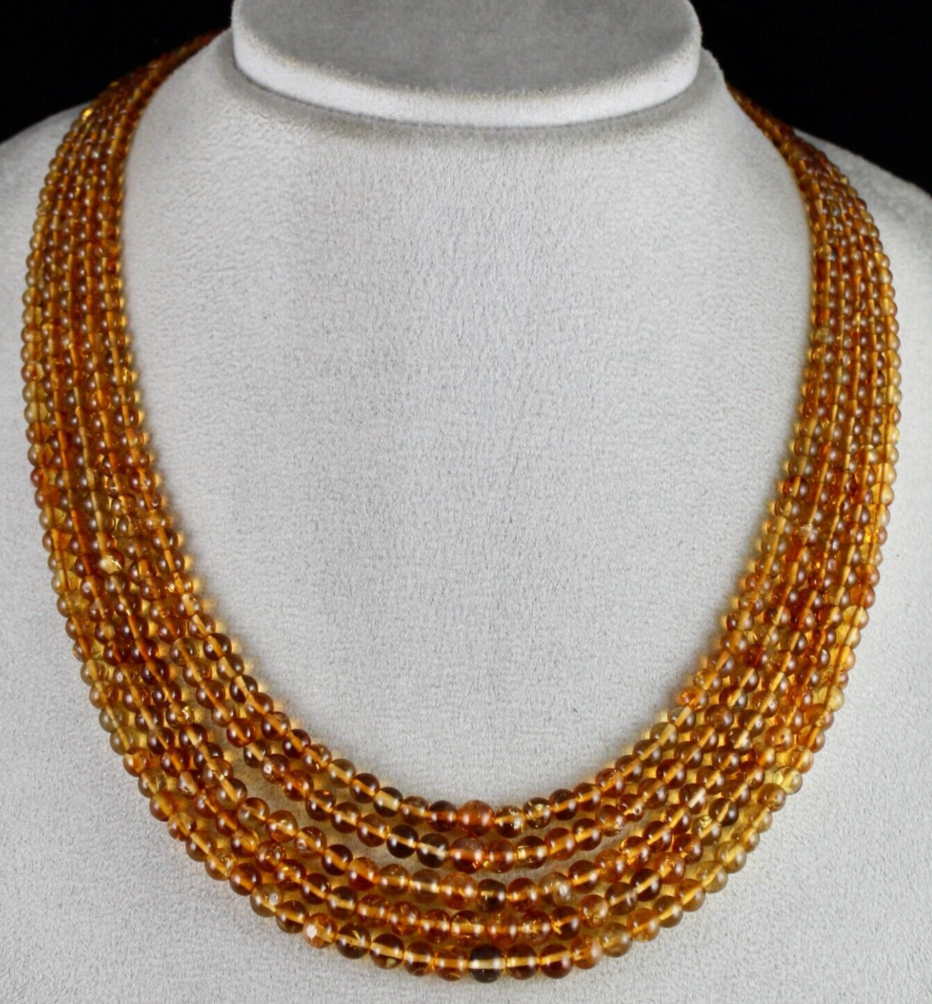 Natural Citrine Beads Round Necklace 365ct Yellow Gemstone Fashion Party Jewelry