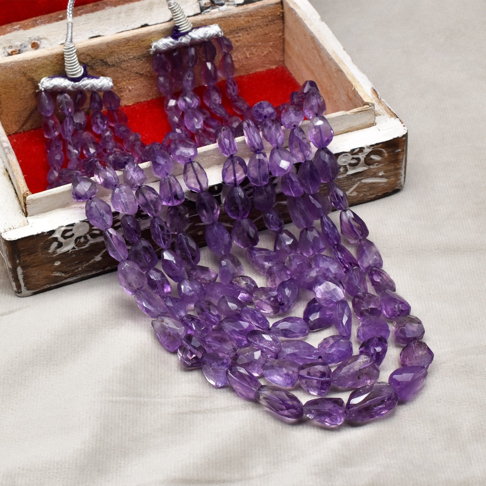 Natural Amethyst Faceted Tumble Beaded Necklace 5L 1425 Ct – Purple Gemstone