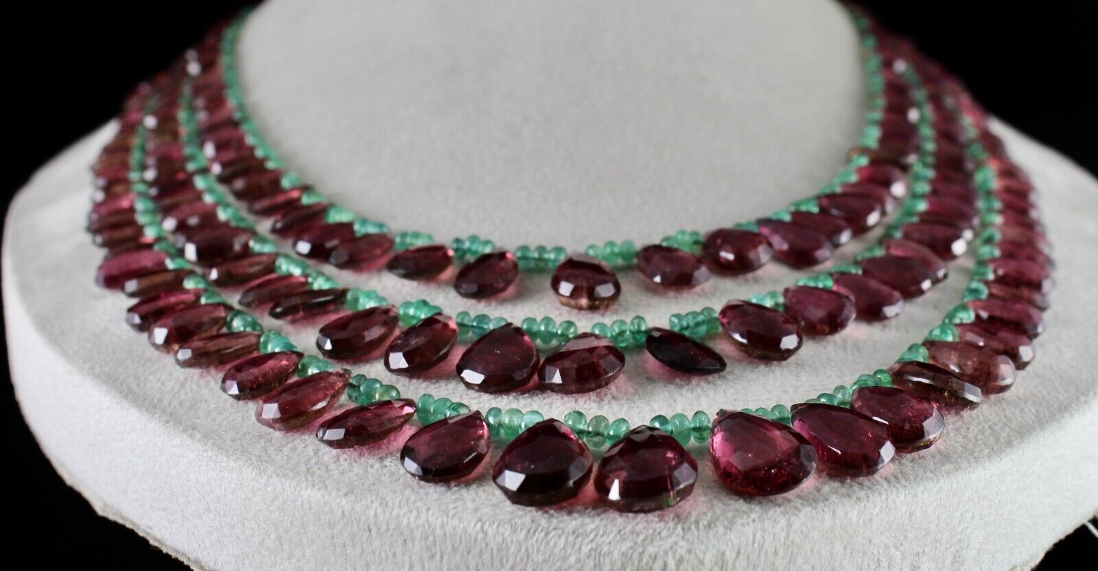 NATURAL TOURMALINE RUBELLITE TEARDROPS EMERALD BEADED 3L 596 CT FINEST NECKLACE