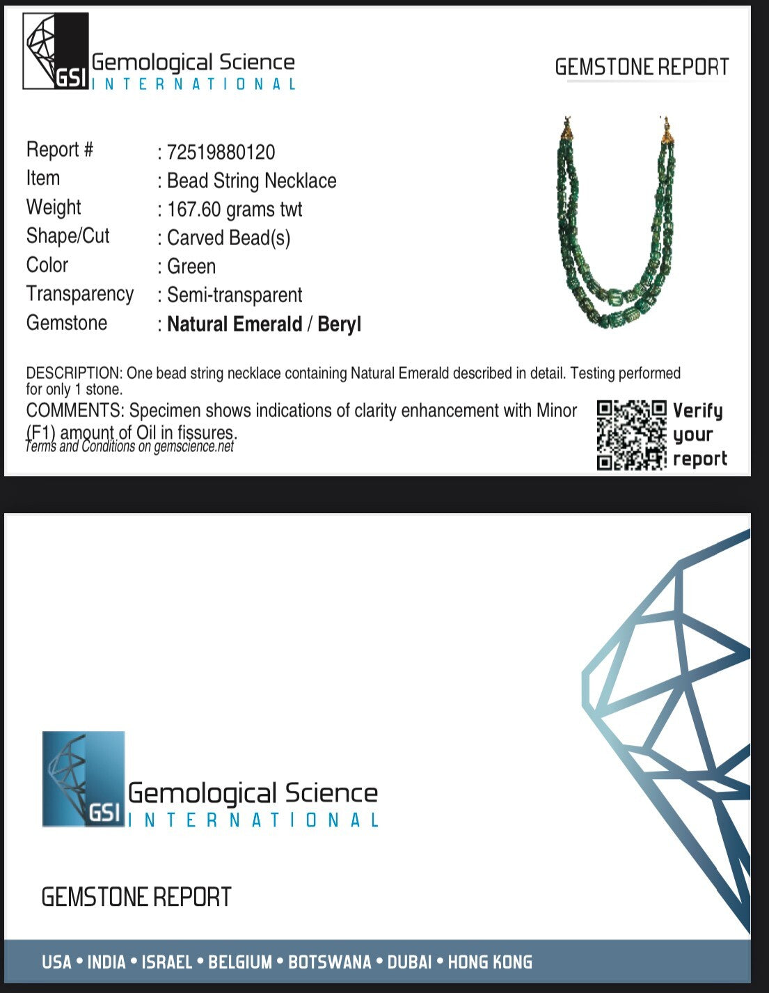 Certified Vintage Natural 785 Ct Emerald Beads Green Gemstone Necklace