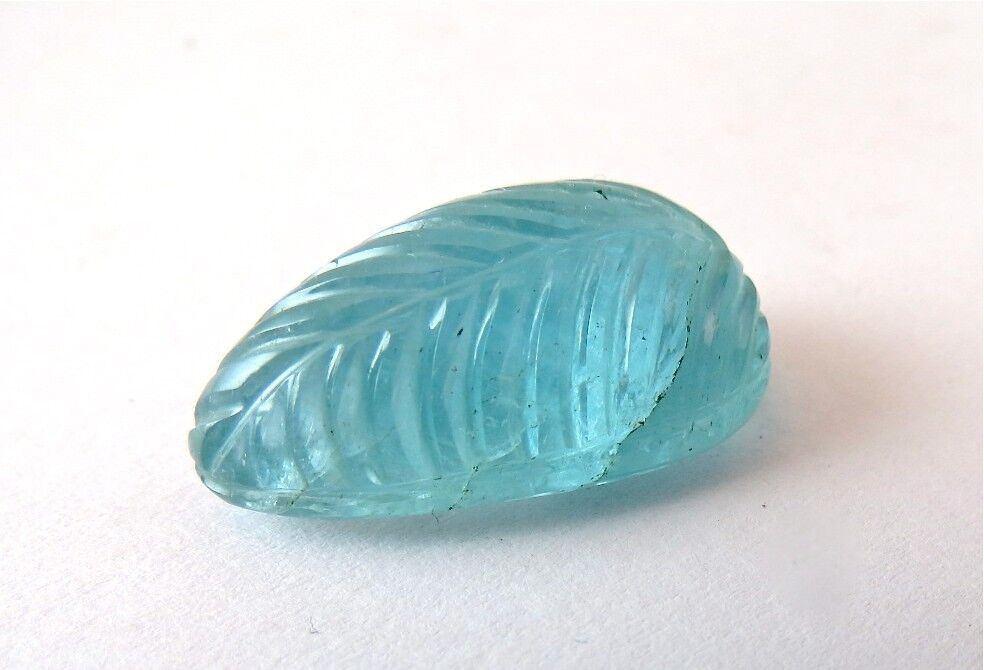 Natural Blue Aquamarine Carved Pear Leaf 26x16mm 31.80 Ct Gemstone Ring Pendant