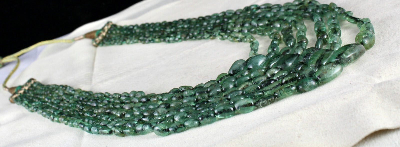 Antique Natural Emerald Beads Necklace 528 Ct Certified Long Classic 7l