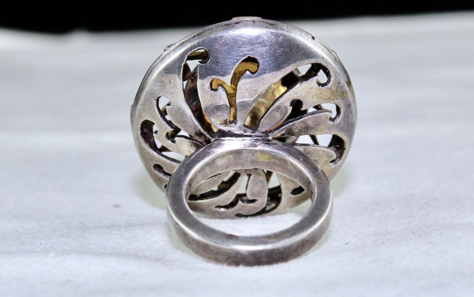 Antique Yellow Citrine Carved Diamond 18k Gold 925 Silver Ladies Victorian Ring