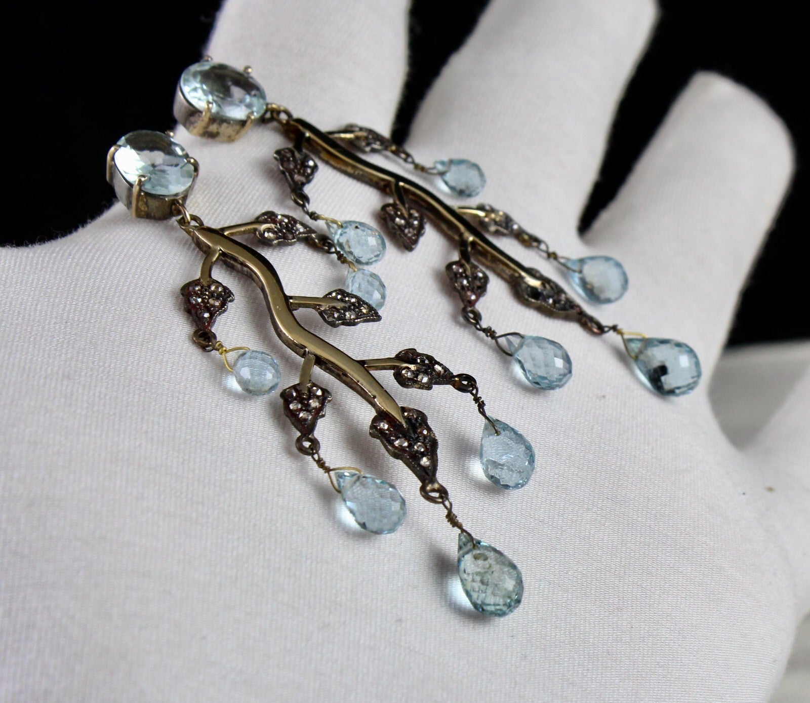 Certified Natural Diamond Blue Aquamarine 71.5ct Sterling Silver Gold Earrings