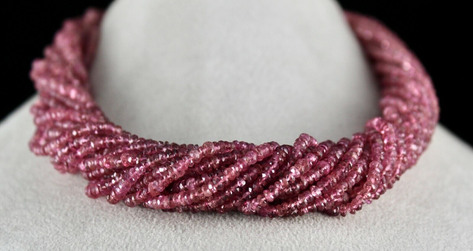 Natural Pink Tourmaline Beaded Necklace 917 Carats Faceted Gemstone Silver Clasp