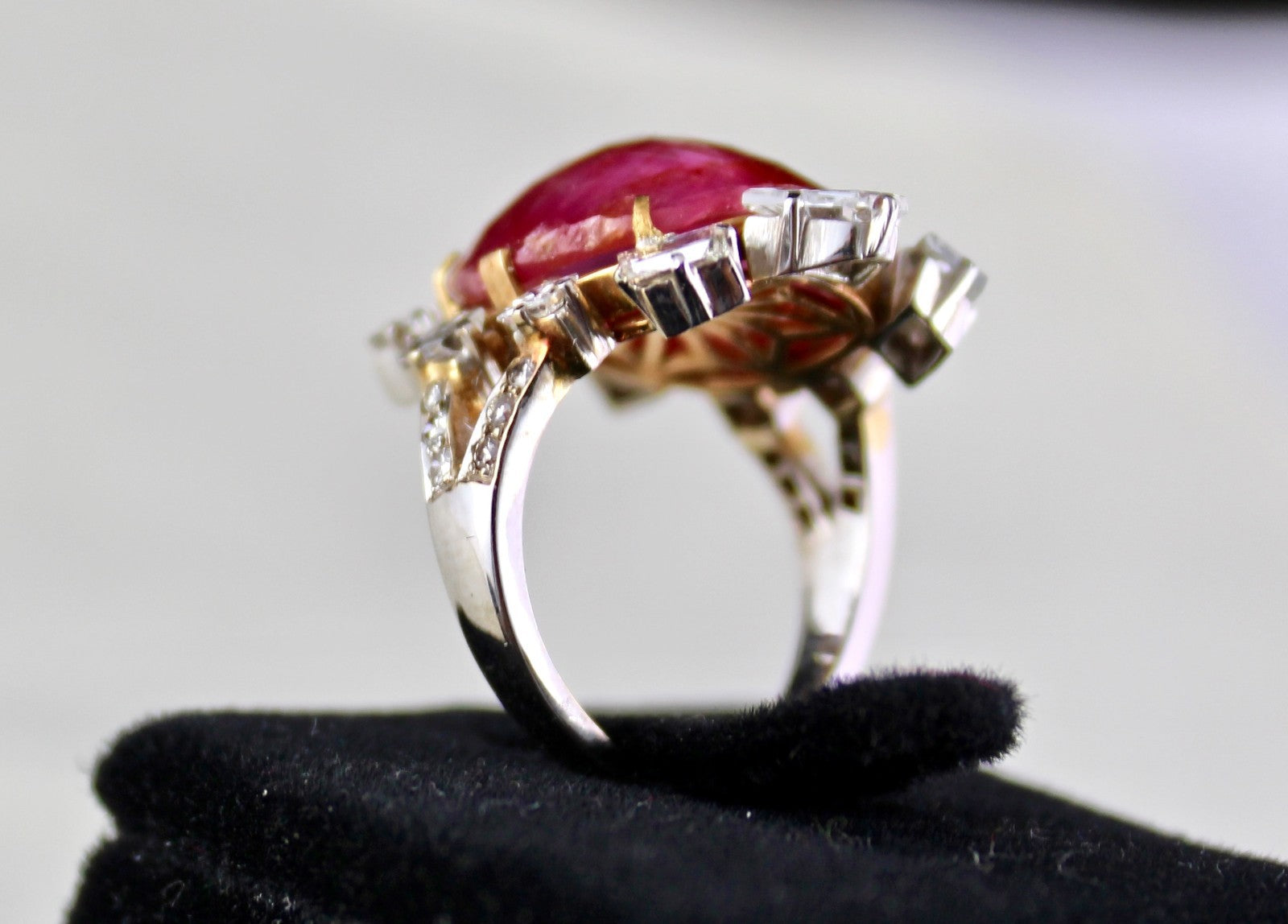 Certified Vintage Burma Ruby 10.42ct Natural Diamond 18k Gold Statement Ring