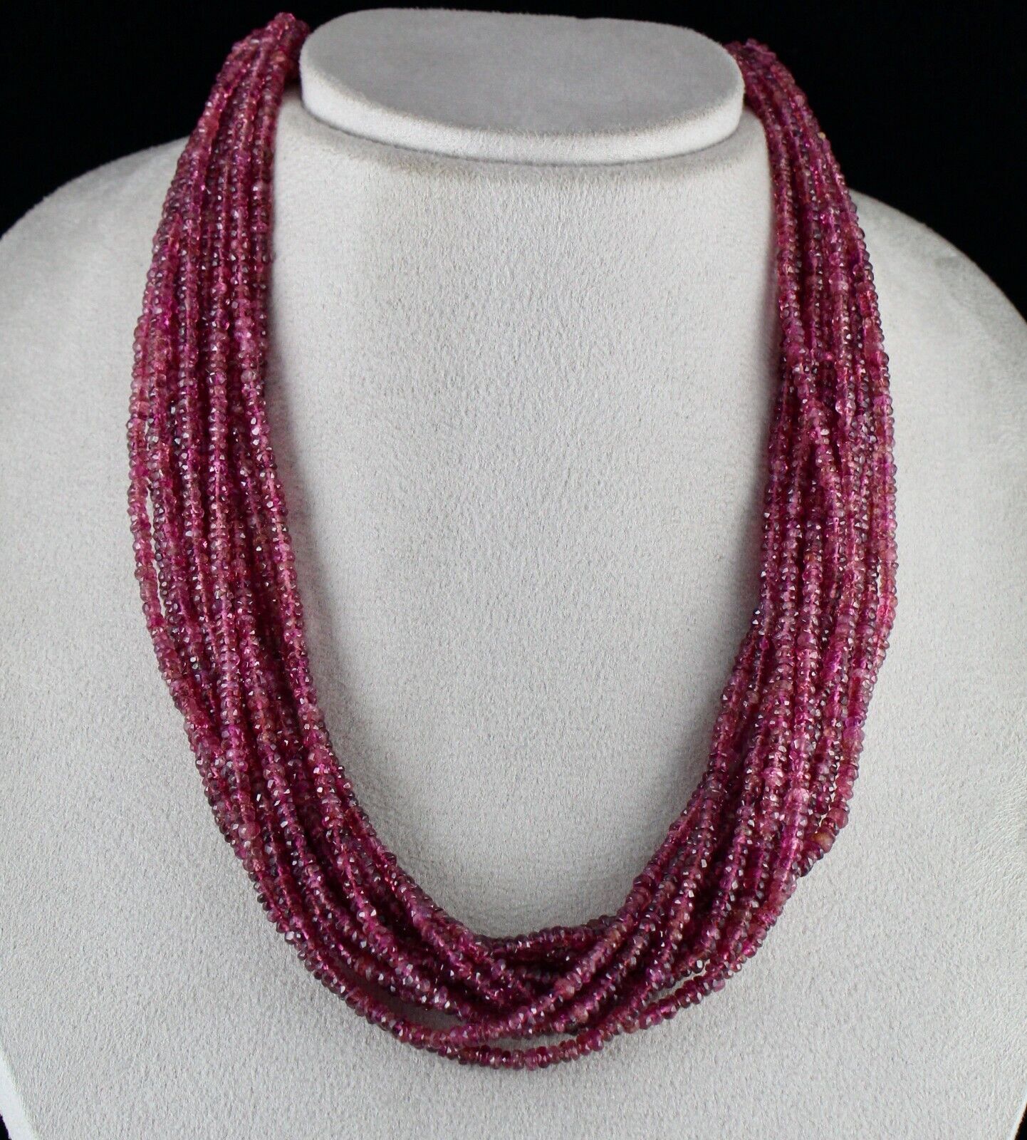 Natural Pink Tourmaline Beaded Necklace 15 L 798 Cts Facet Gemstone Silver Clasp