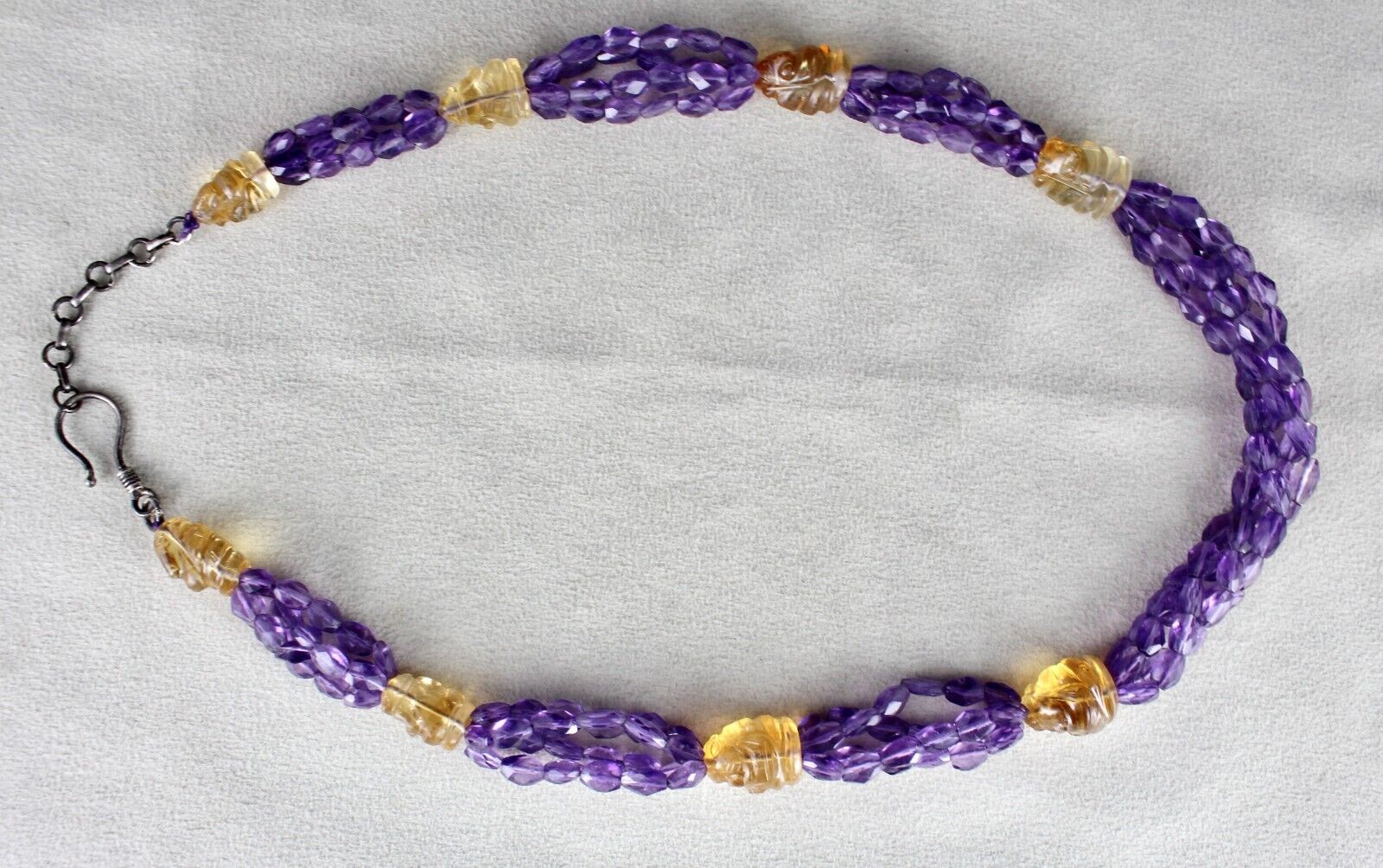 NATURAL AMETHYST FACETED CITRINE GANESHA CARVED BEADED 331 CTS DESIGNER NECKLACE