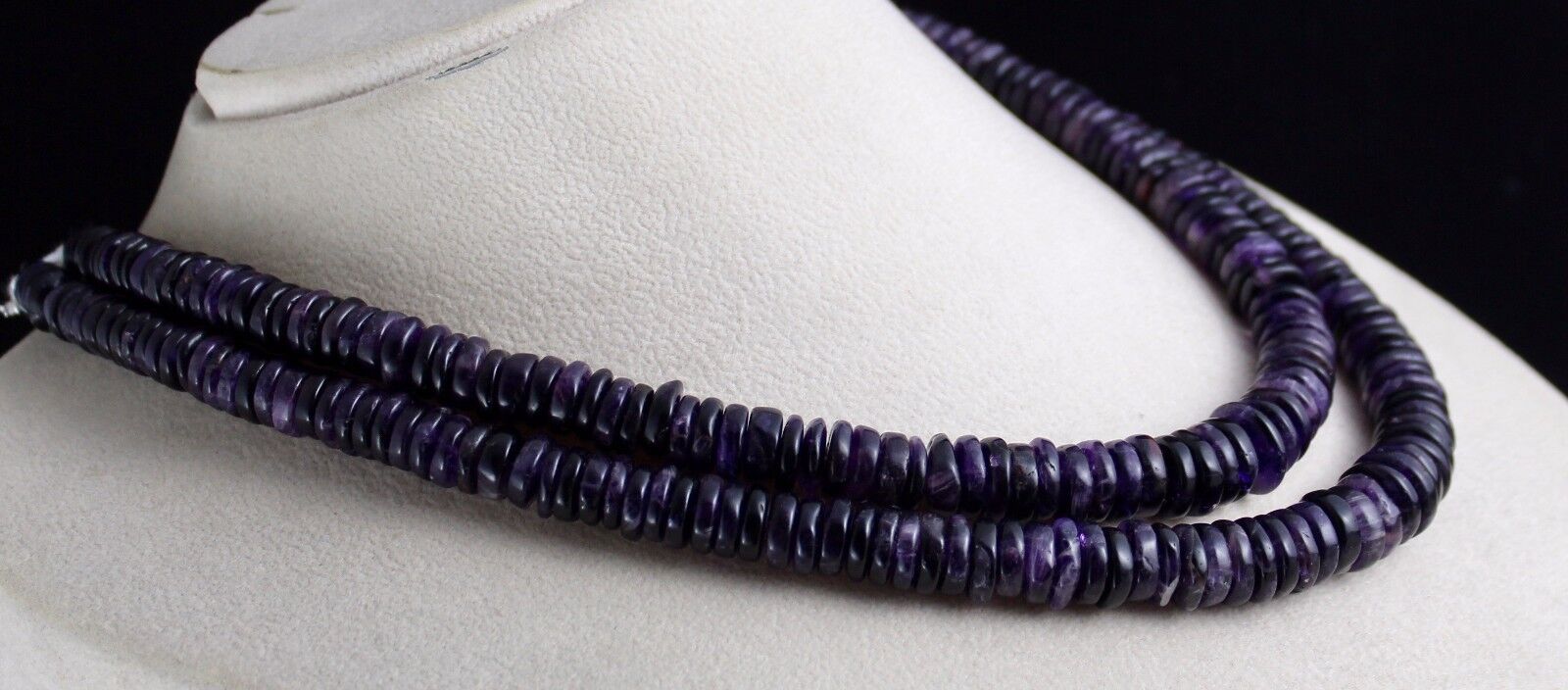 FINE NATURAL DARK AMETHYST BEADS BUTTON 2 LINE 781 CTS GEMSTONE FASHION NECKLACE