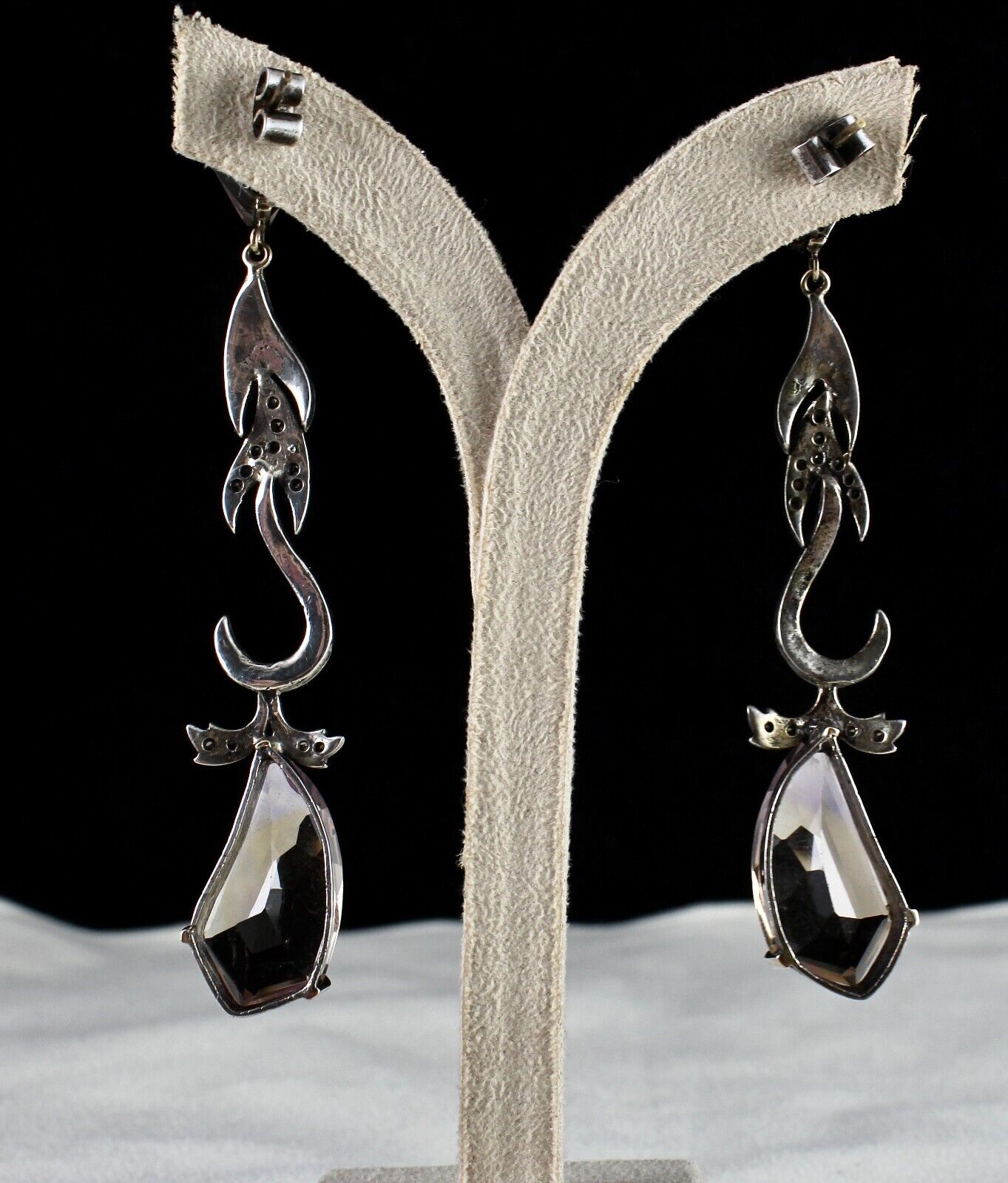 Natural Ametrine Cut 18K Gold Diamond & 925 Silver Victorian Statement Earring