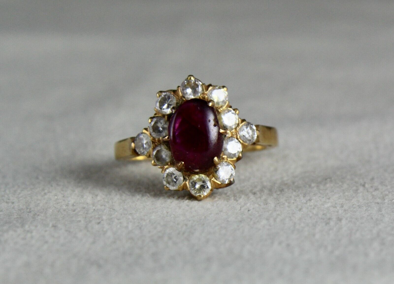 Old Natural Ruby Star Ring 18K Gold Diamond Untreated Stone Cabochon Designing