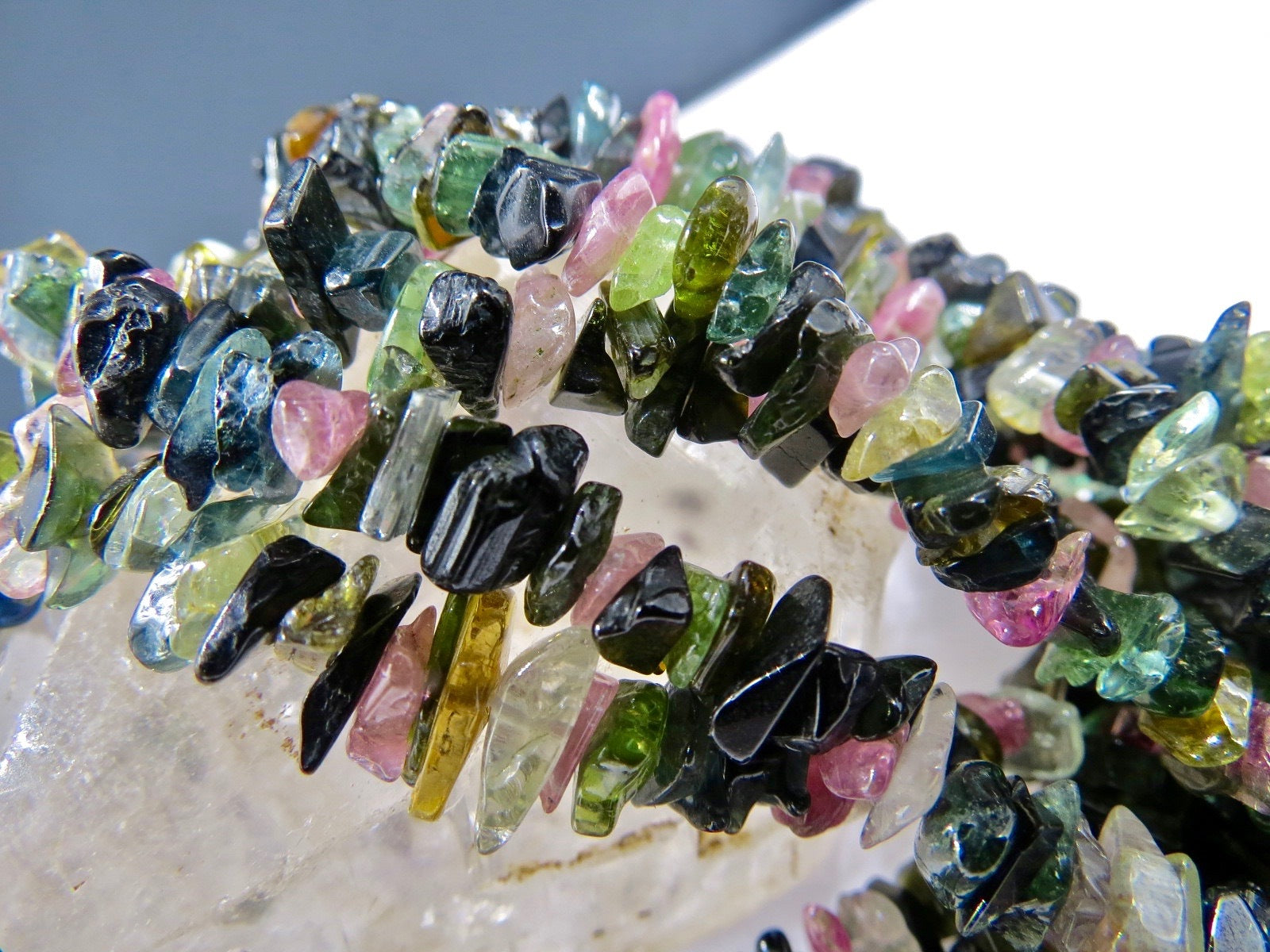 Natural Multi Tourmaline 728 Ct Bead Necklace 20 Inches Sterling Silver