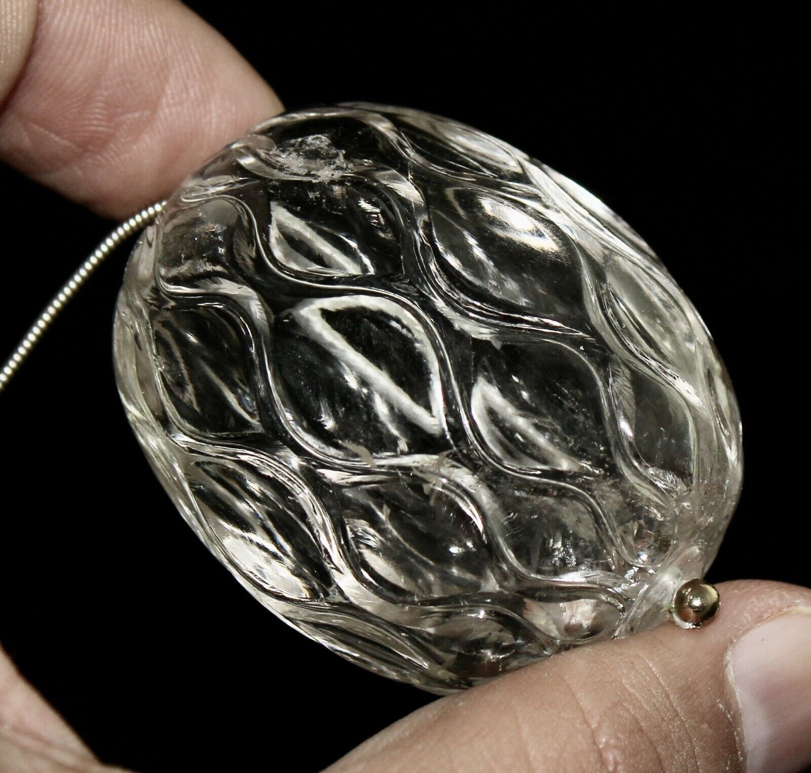 NATURAL WHITE ROCK CRYSTAL QUARTZ BEADS CARVED LONG 1 PCS 508 CARATS GEMSTONE
