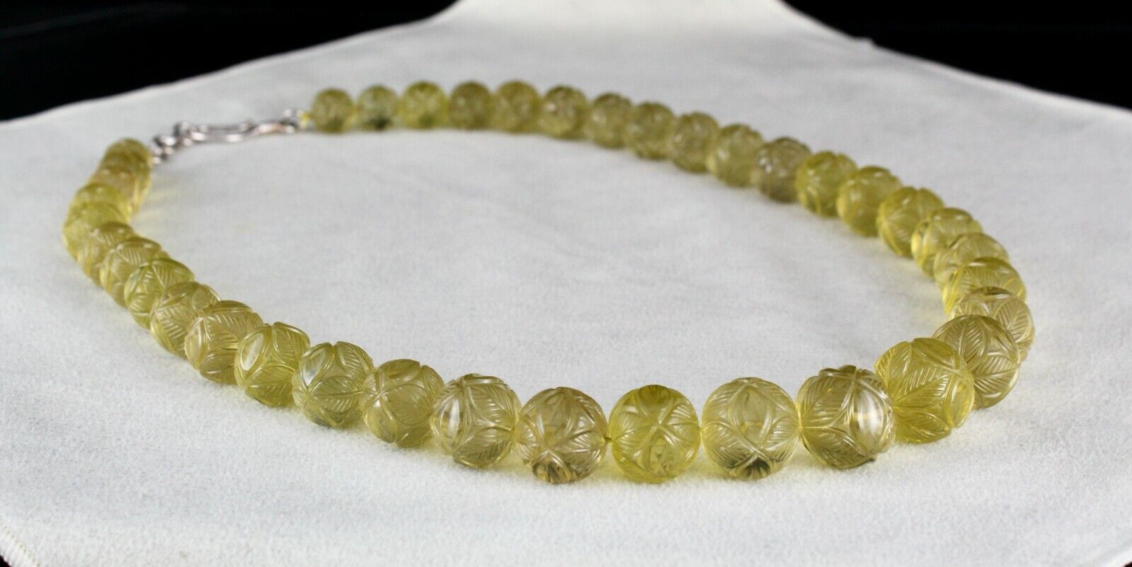 NATURAL LEMON QUARTZ BEADS CARVED 674 CTS SEMI PRECIOUS GEMSTONE BEADED NECKLACE