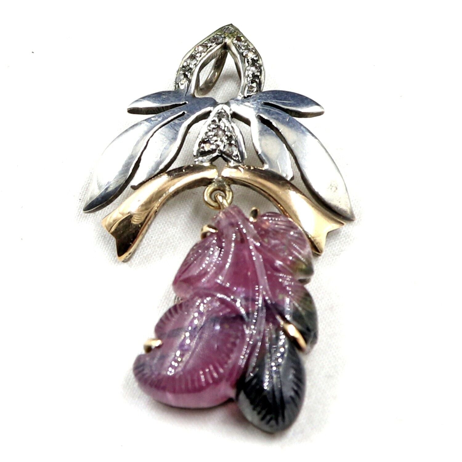 MULTI COLOUR TOURMALINE DIAMOND VICTORIAN PENDANT IN 925 SILVER & 18K GOLD