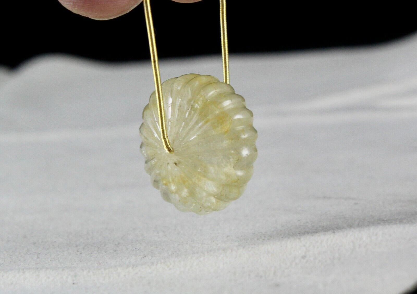 NATURAL YELLOW SAPPHIRE BEAD CARVED MELON 1 PCS 68.25 CARATS GEMSTONE DESIGNING