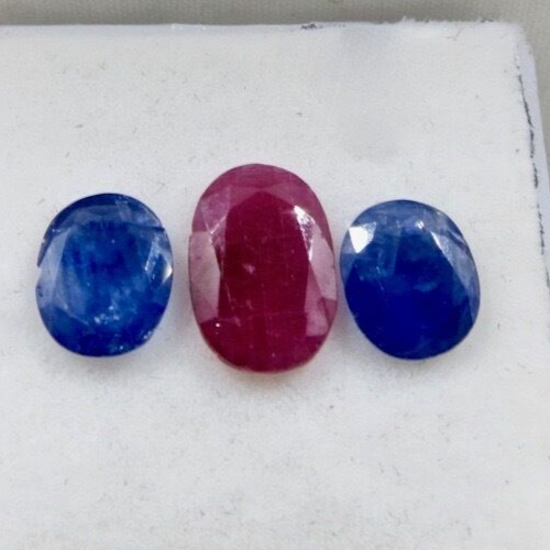 Natural Ruby & Blue Sapphire 3 Pc Oval Cut Gem 3.15 Ct Ring/pendant Design