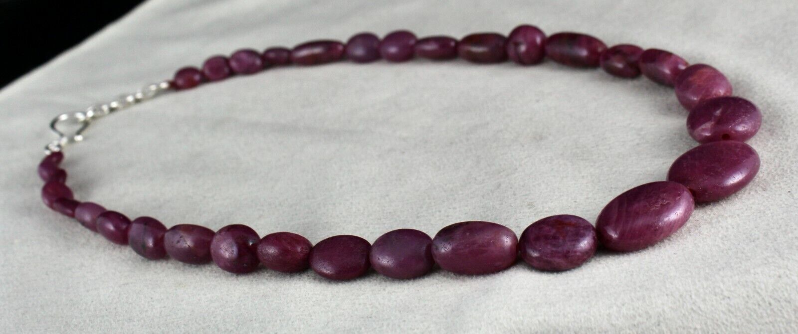 NATURAL UNHEATED RUBY BEADS NUGGET 1 LINE 363 CARATS GEMSTONE SILVER NECKLACE
