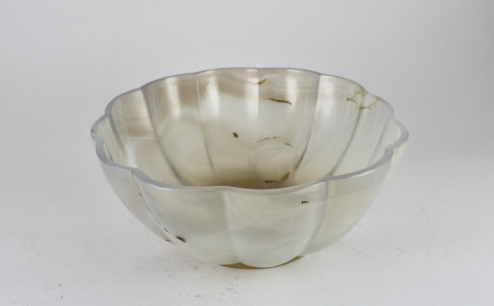 Certified Handmade Natural Chalcedony 2410 Ct Carved Oval Gemstone Bowl Decor