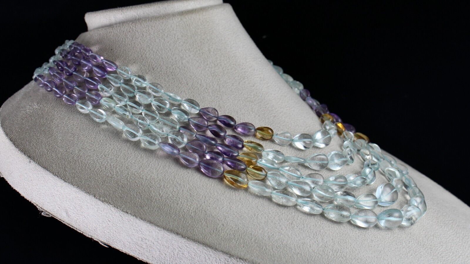 NATURAL BLUE TOPAZ AMETHYST CITRINE DROPS 5 L 835 CT STONE BEADED FINE NECKLACE