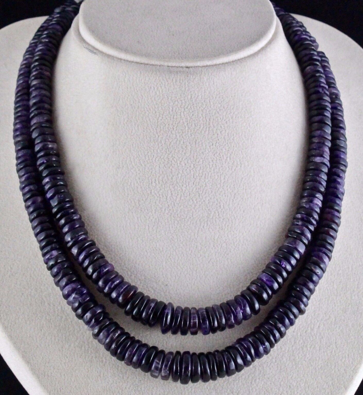 FINE NATURAL DARK AMETHYST BEADS BUTTON 2 LINE 781 CTS GEMSTONE FASHION NECKLACE