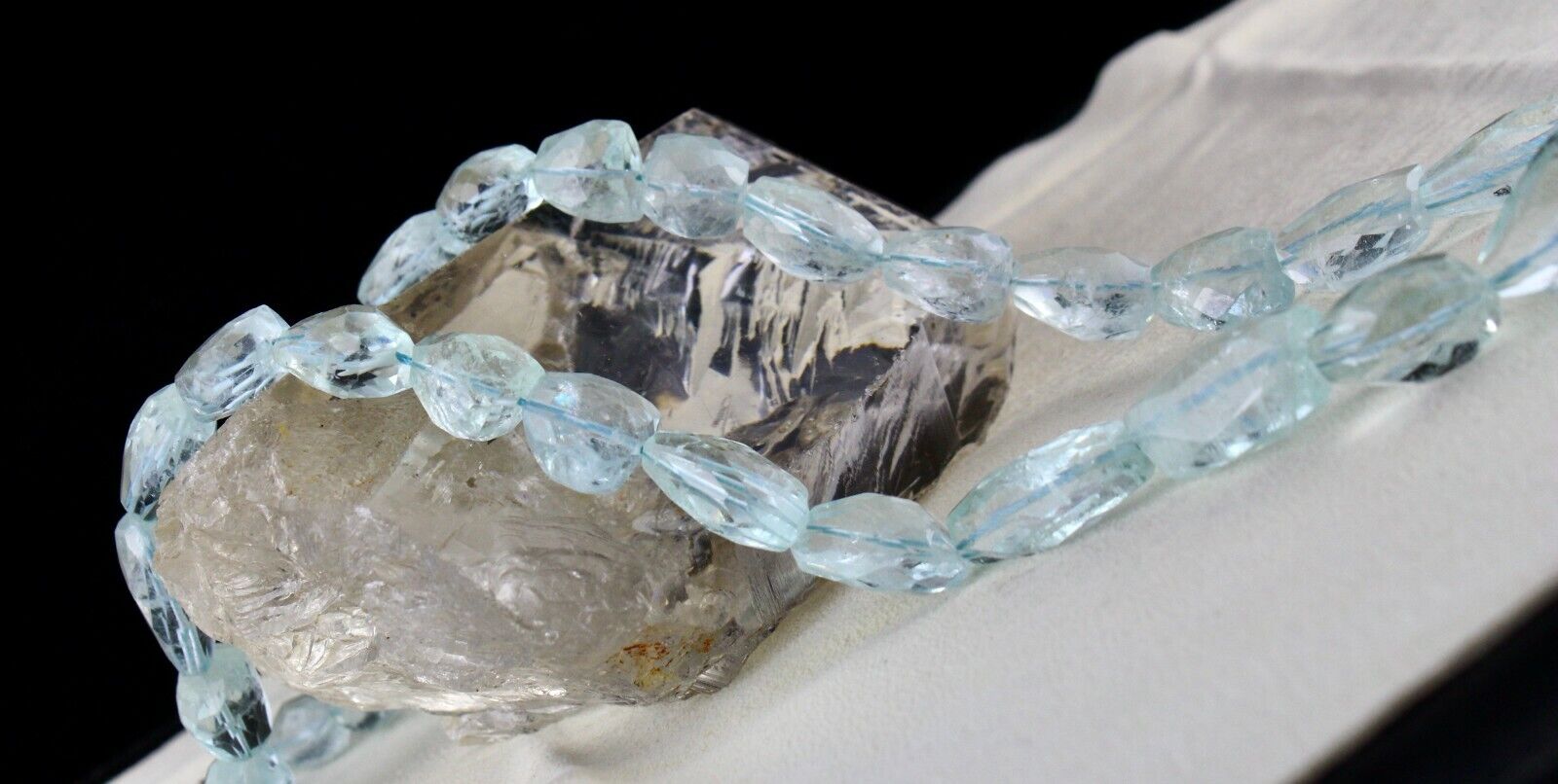 NATURAL AQUAMARINE BEADS FACETED TUMBLE 1 L 539 CARATS GEMSTONE SILVER NECKLACE