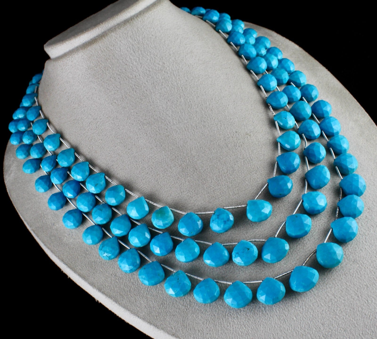 Certified 916 Ct Blue Magnesite Turquoise Beaded Necklace In Sterling Silver