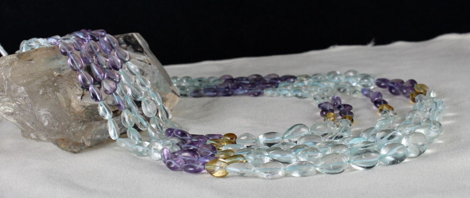 NATURAL BLUE TOPAZ AMETHYST CITRINE DROPS 5 L 835 CT STONE BEADED FINE NECKLACE