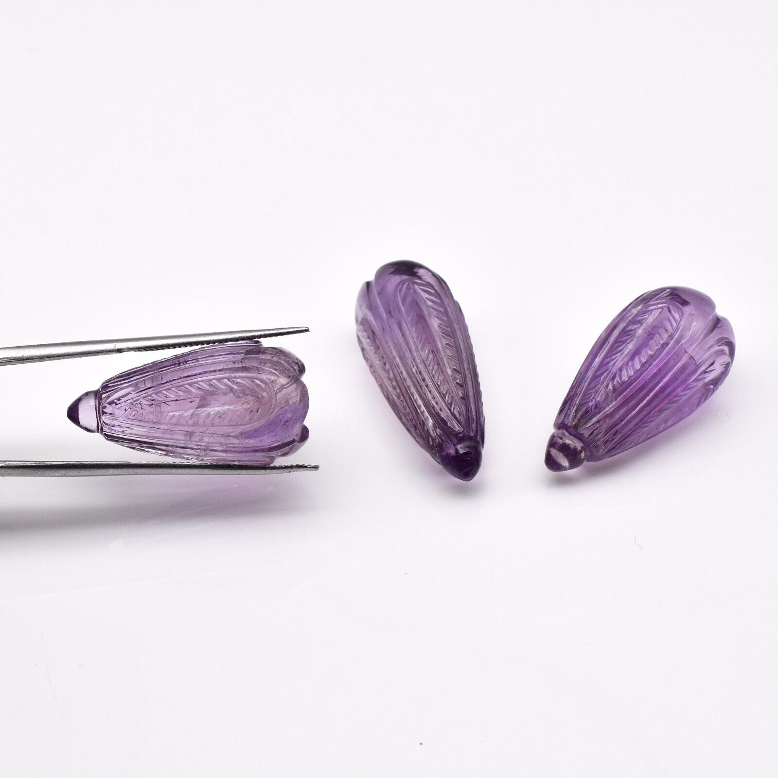 Natural Amethyst Engraved Drops 3 Pc 94.34 Ct Loose Gemstone Earring Pendant Set