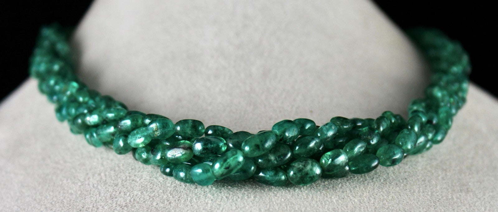 Natural Emerald Bead Necklace 6 L 413 Ct Certified Green Gemstone Silver Clasp