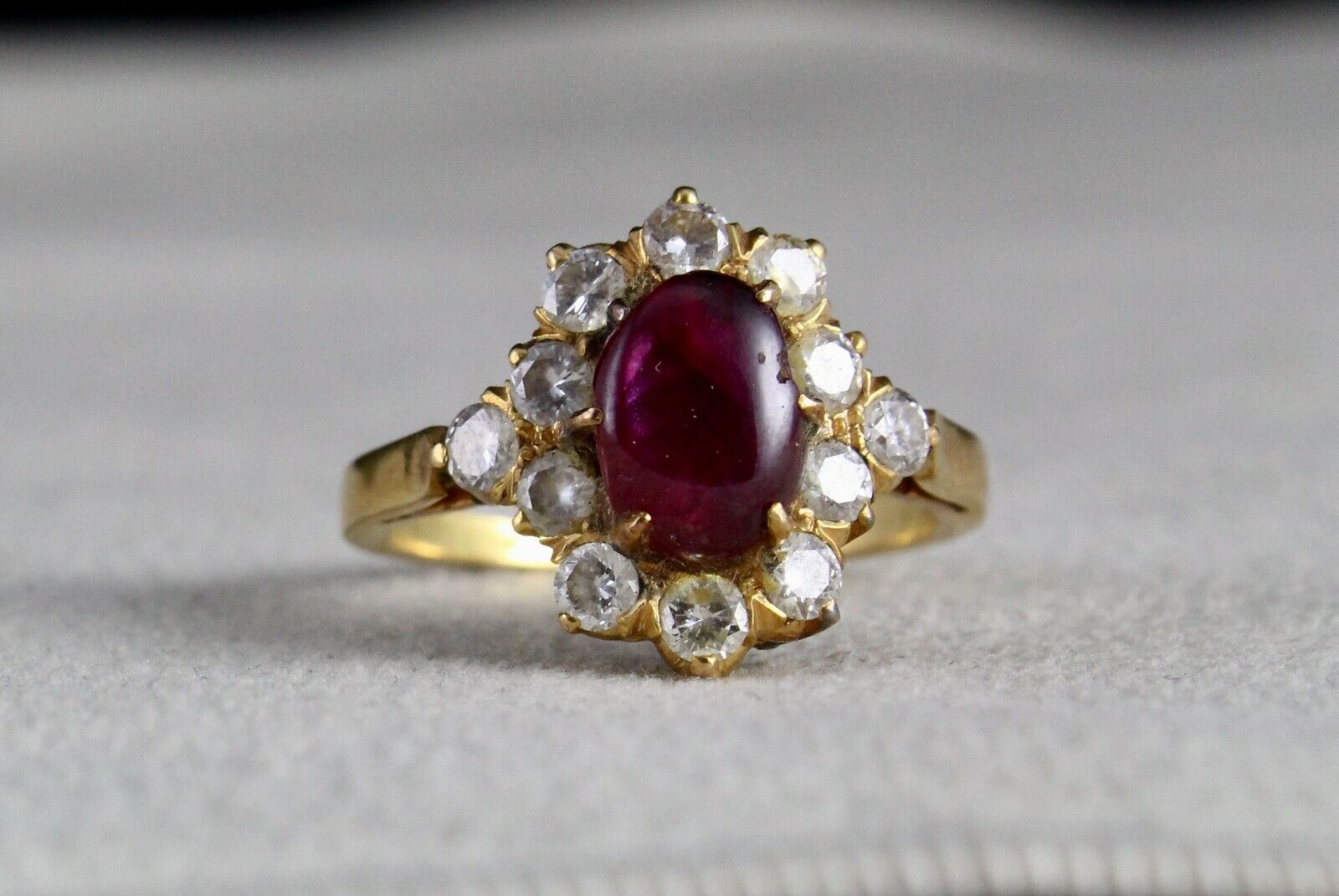 Old Natural Ruby Star Ring 18K Gold Diamond Untreated Stone Cabochon Designing