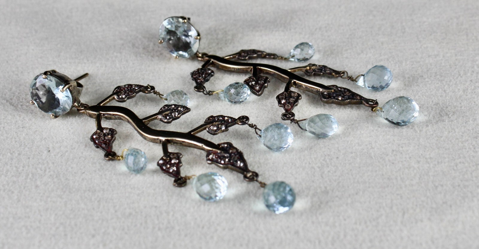 Certified Natural Diamond Blue Aquamarine 71.5ct Sterling Silver Gold Earrings