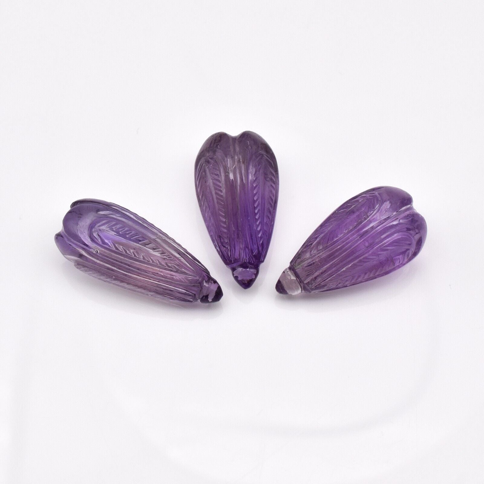 Natural Amethyst Engraved Drops 3 Pc 94.34 Ct Loose Gemstone Earring Pendant Set