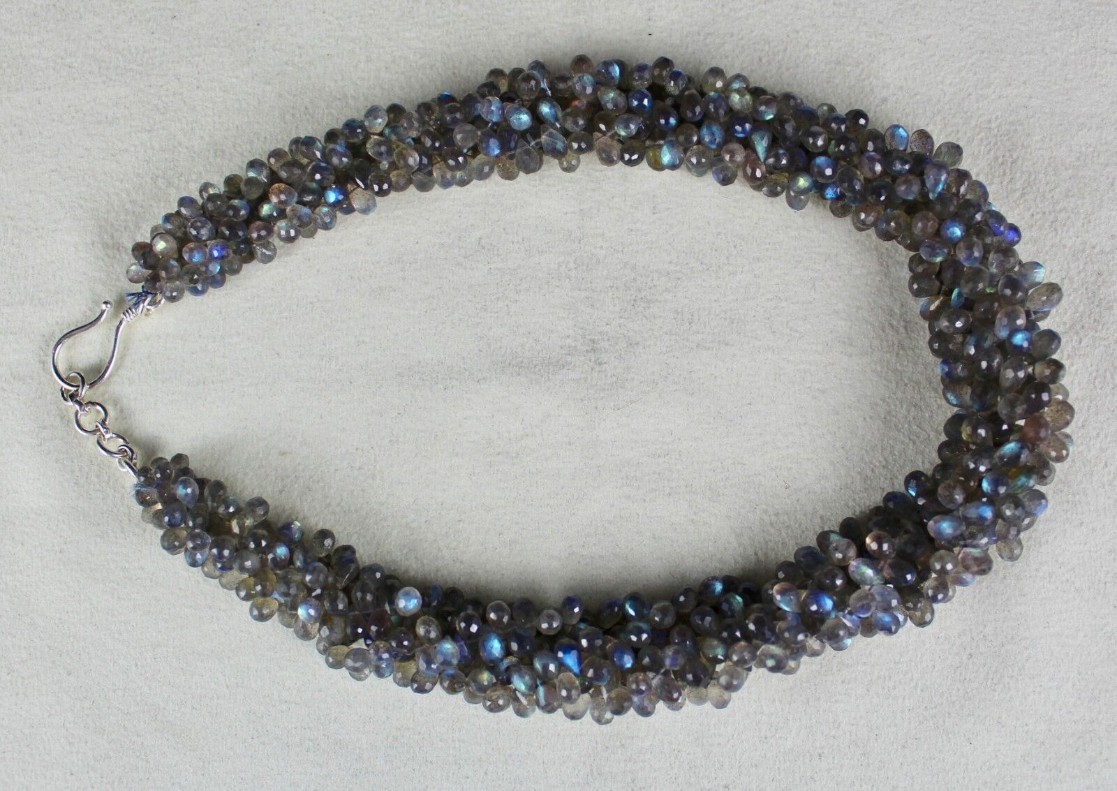 NATURAL LABRADORITE BEADS TEARDROPS 4 LINE 561 CARATS GEMSTONE SILVER NECKLACE