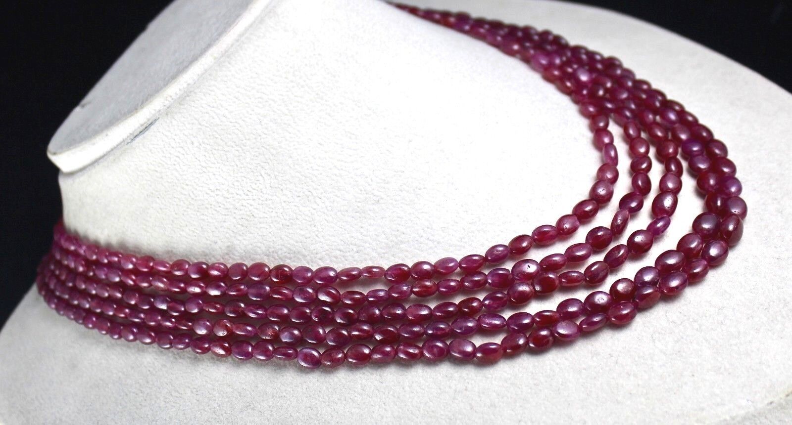 NATURAL UNTREATED RUBY BEADS 5 LINE 433 CARATS GEMSTONE LADIES NECKLACE