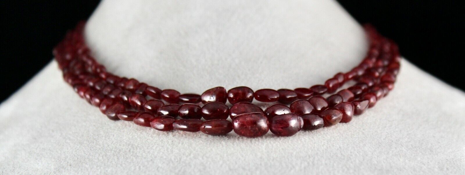 Natural Red Spinel Beaded Necklace 3 Line 313 Carats Gemstone Precious String