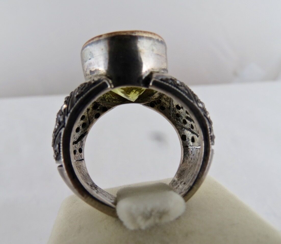 NATURAL LEMON QUARTZ OVAL GEMSTONE DIAMOND 18 K GOLD & 925 SILVER LADIES RING