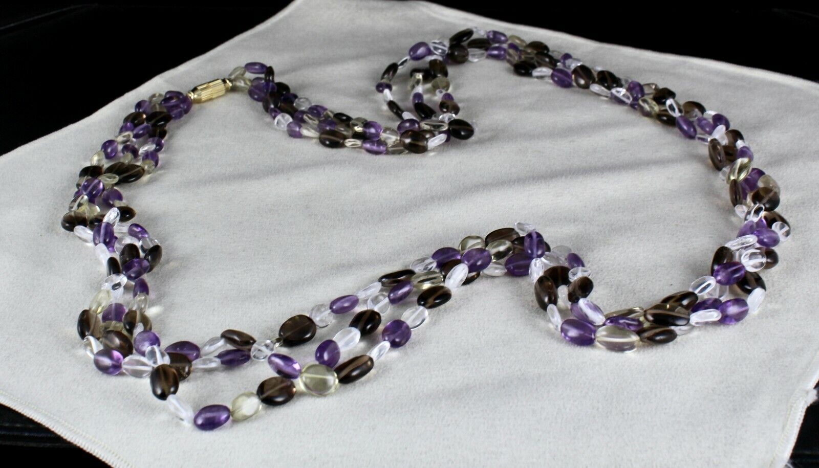 Multi Natural Rock Crystal Smoky Quartz Amethyst 3 L 684 Cts Long Beads Necklace