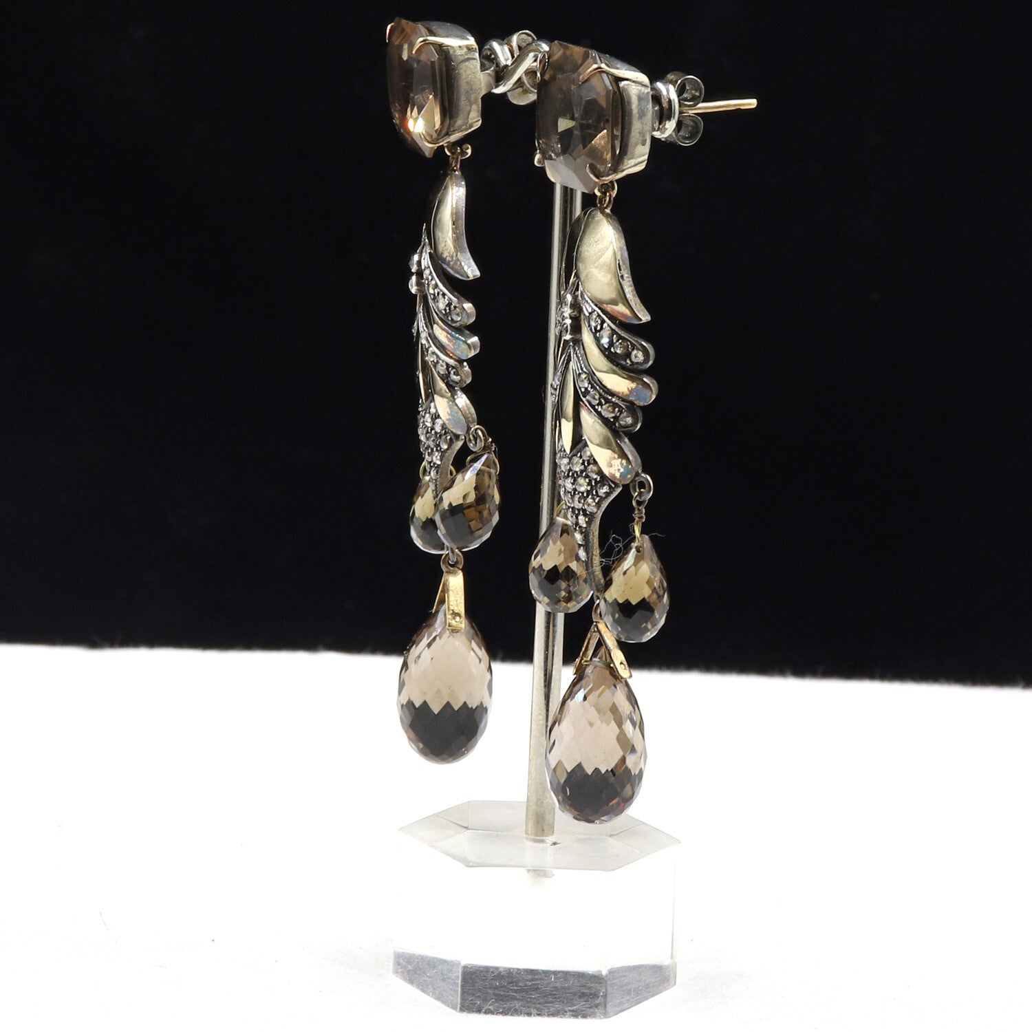 Certified Natural Smoky Quartz 141.9ct Natural Diamond Sterling Silver Earrings