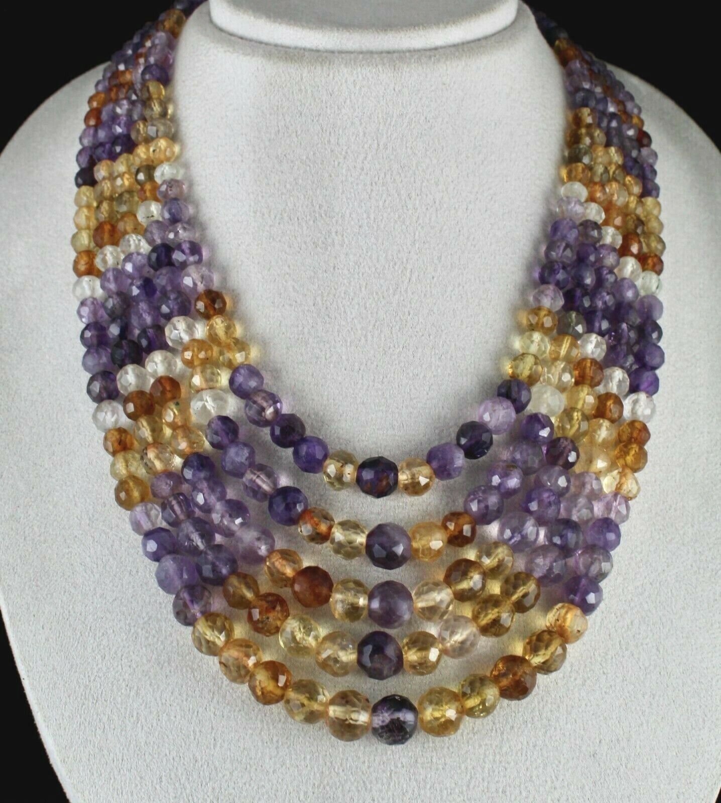 NATURAL CITRINE AMETHYST FACETED MULTI BEADS 5L 1085 CARATS GEMSTONE NECKLACE