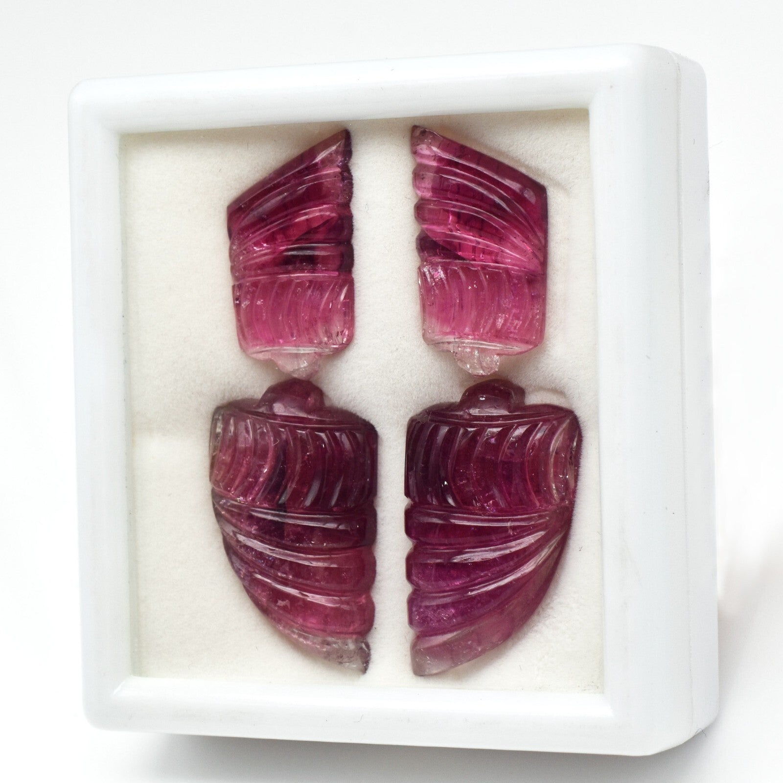 Certified Natural Pink Tourmaline 4 Pc 66.35 Ct Carved Gemstone Earring Design