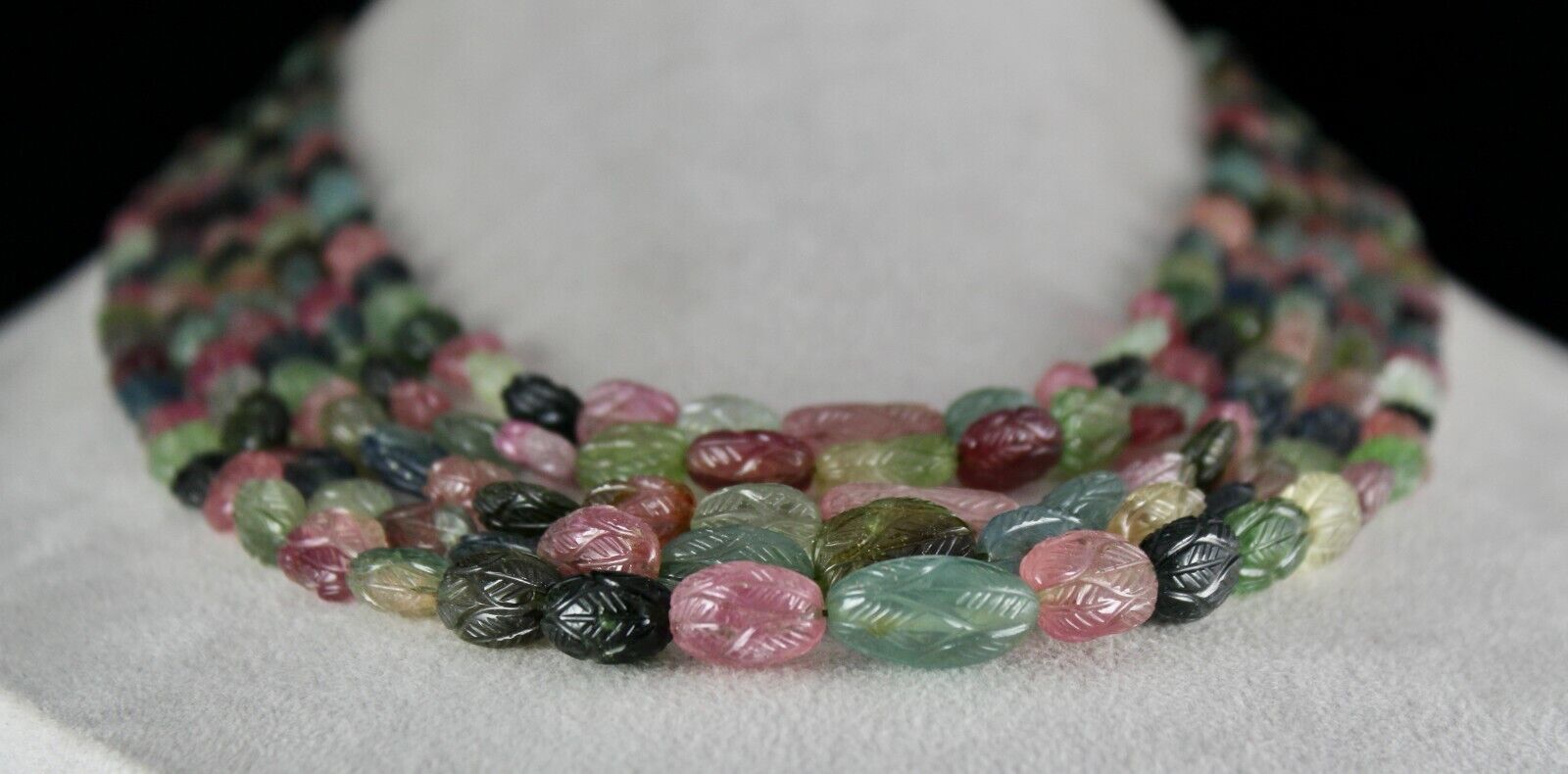 NATURAL MULTI TOURMALINE AQUAMARINE BEADS ENGRAVED 824 CARATS LADIES NECKLACE