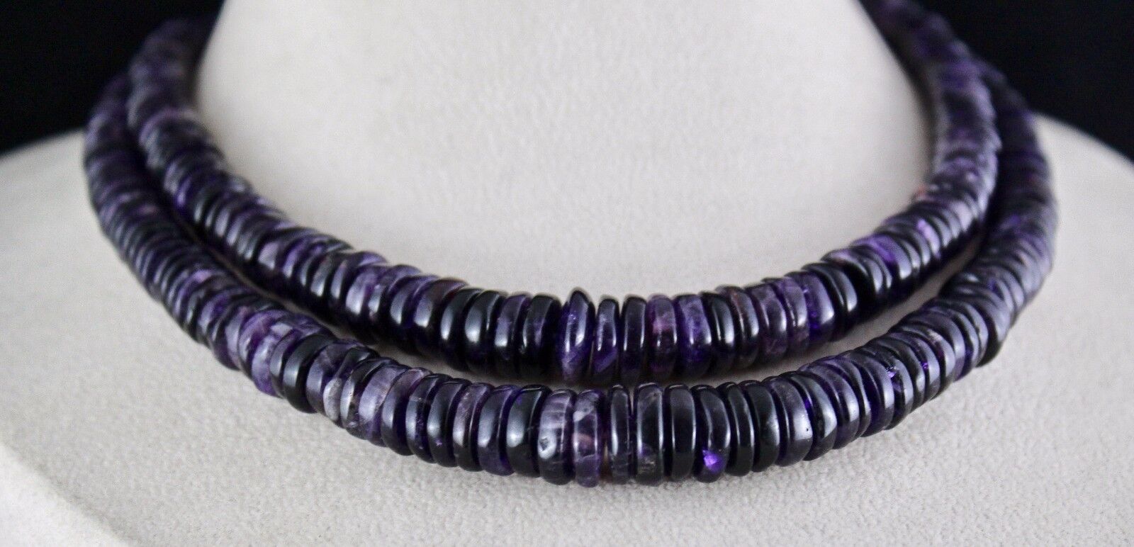 FINE NATURAL DARK AMETHYST BEADS BUTTON 2 LINE 781 CTS GEMSTONE FASHION NECKLACE
