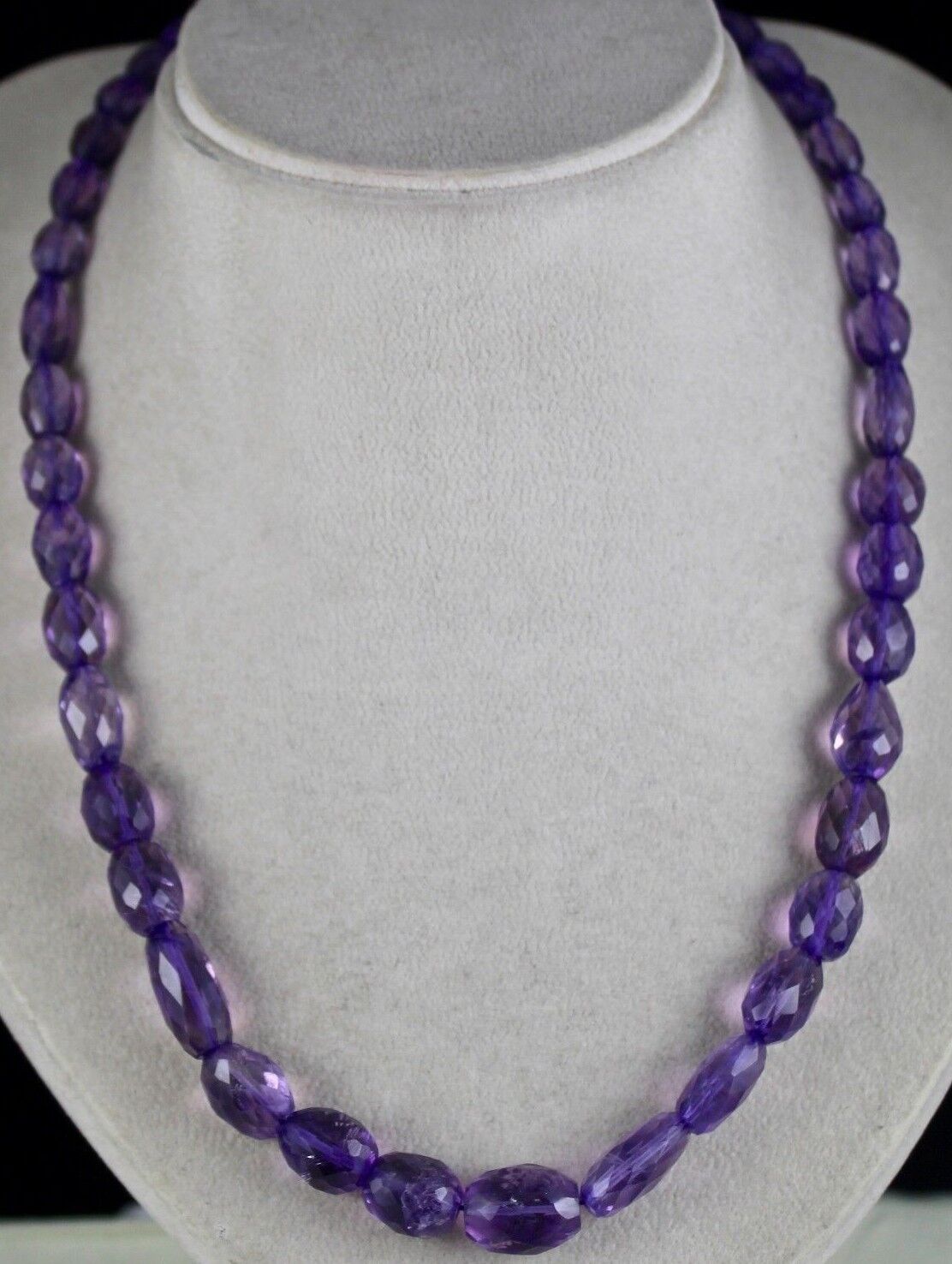 NATURAL PURPLE AMETHYST BEADS FACETED OVAL 17MM 1 LINE 347CTS GEMSTONE NECKLACE