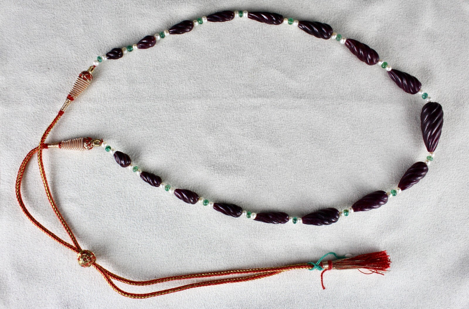 Certified Natural Ruby 257 Ct Carved Tear Drop Emerald Pearl Necklace For Women